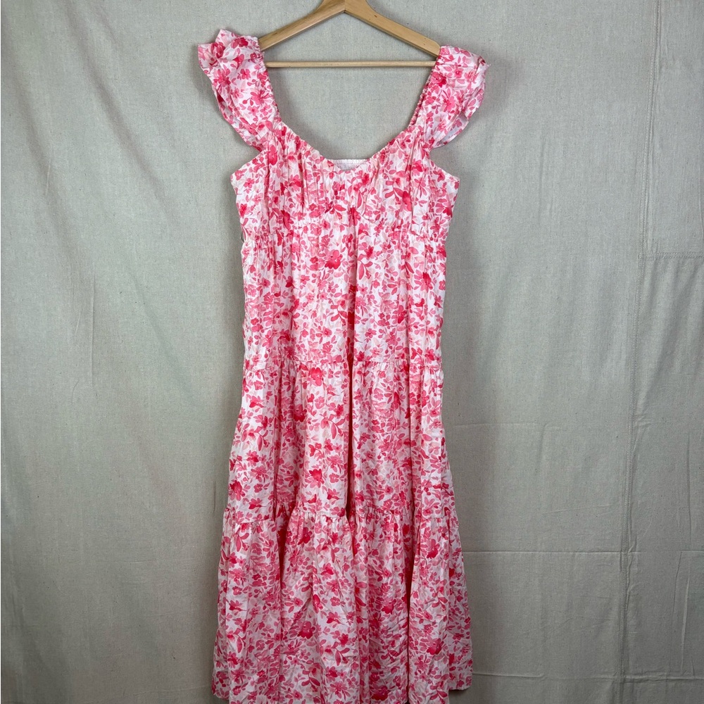 Abercrombie & Fitch Ruched Flutter Sleeve Pink Floral Dress Size LT
